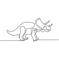un disegno a linea continua di triceratopo duro per l'identità del logo. icona del museo degli animali preistorici dei dinosauri ornithischian. enorme dinosauro fossile in stile piatto disegnato a mano isolato su priorità bassa bianca vettore