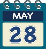 piatto icona calendario 28 di Maggio. Data, giorno e mese. vettore illustrazione . blu alzavola verde colore striscione. 28 Maggio. 28th di Maggio.