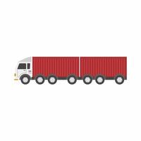 camion rossi navi portacontainer e camion a naso piatto che rimorchiano icone web di trasporto motore o elementi di design. trasporto di merci su strada isolato su sfondo bianco. illustrazione vettoriale piatta