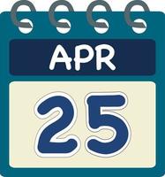 piatto icona calendario 25 di apr. Data, giorno e mese. vettore illustrazione . blu alzavola verde colore striscione. 25 apr. 25 di apr.