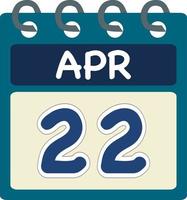 piatto icona calendario 22 di apr. Data, giorno e mese. vettore illustrazione . blu alzavola verde colore striscione. 22 apr. 22 di apr.