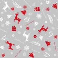 Seamless pattern di Natale con cervi, albero di Natale, fiocchi di neve e pino. vettore