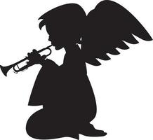 angelo con tromba nel silhouette illustrazione vettore