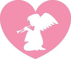 cuore angelo con tromba nel silhouette illustrazione vettore