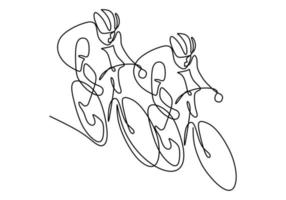 un disegno a tratteggio continuo della corsa ciclista giovane uomo energico in pista ciclabile. concetto di ciclista da corsa. disegno a mano disegnare per lo stile minimalista banner torneo di ciclismo. illustrazione vettoriale