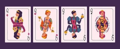 cartone animato colore regine giocando carte impostare. vettore