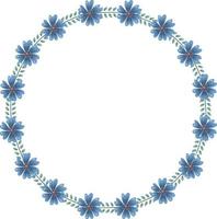 vettore corona rotonda di fiori che sbocciano blu e foglie verdi. la cornice ha posto per il testo all'interno.