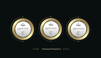 vettore multiuso Infografica oro, lusso, premio con tre elementi opzioni, e d'oro versione su un' buio sfondo. quattro d'oro infochart modello design