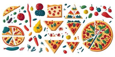 gustoso Pizza con olive e pomodori, piatto vettore design