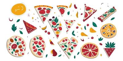 il giro fetta di fungo Pizza nel un' piatto cartone animato stile vettore illustrazione