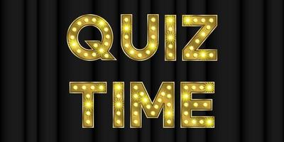 oro quiz tempo font per mostrare gioco tipografia. le tende sfondo con d'oro curiosità testo con leggero effetto. bandiera modello per concorso orario dello spettacolo illustrazione. luminosa vettore retrò carnevale elemento.