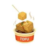 tofu fritte o puzzolente tofu asiatico tradizionale strada cibo cartone animato illustrazione vettore