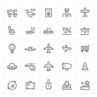 icone di linea di aeroplano e aeroporto. Illustrazione vettoriale su sfondo bianco.