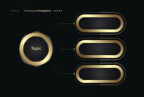 tre d'oro passaggi striscione, modello Infografica e lusso cerchio nel d'oro colore, astratto vettore pulsante per multiuso Infografica modello, oro elemento opzioni