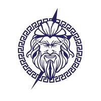 un' greco Dio di Zeus logo con lungo barba e capelli bianca sfondo vettore