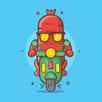 freddo salsiccia cibo personaggio portafortuna equitazione scooter motociclo isolato cartone animato nel piatto stile design vettore