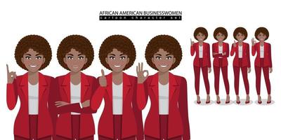 personaggio dei cartoni animati afroamericano donna d'affari in diverse pose isolato illustrazione vettoriale