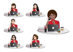 insieme di diverse donne di affari che lavorano su laptop illustrazione vettoriale