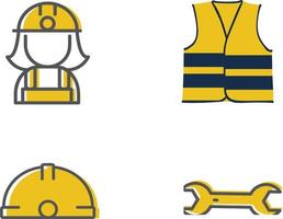 impostato di sicurezza casco, lavoratore sicurezza veste, chiave inglese chiave e icona. vettore