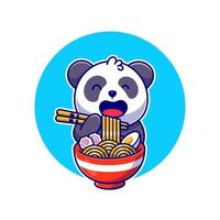 carino panda mangiare spaghetto ramen con bacchette cartone animato vettore icona illustrazione. animale cibo icona concetto isolato premio vettore. piatto cartone animato stile