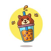 carino orso boba latte tè con ape cartone animato vettore icona illustrazione. animale bevanda icona concetto isolato premio vettore. piatto cartone animato stile