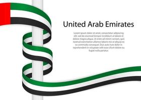 agitando nastro su polo con bandiera di unito arabo emirati. vettore