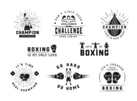 boxe e marziale arti logo badge e etichette nel Vintage ▾ stile. motivazionale manifesti con ispirazione citazioni. vettore