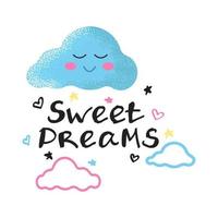 nuvola sorridente con le guance rosa tra le nuvole e la scritta sweet dream, elementi decorativi, decorazioni per bambini vettore