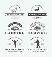 impostato di Vintage ▾ campeggio all'aperto e avventura loghi, distintivi, etichette, emblemi, votazione e design elementi. grafico arte. vettore
