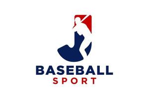 lettera j baseball logo icona vettore modello.
