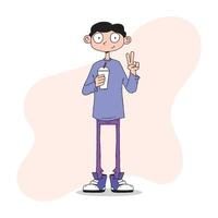 cartone animato Immagine di un' ragazzo Tenere un' bevanda vettore