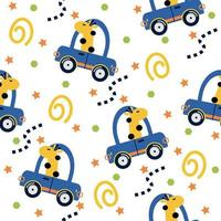giraffa e macchine sfondo per bambini senza soluzione di continuità modello cartone animato vettore