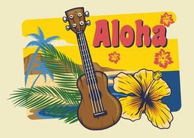 Aloha Hawaii ukulele nel Vintage ▾ stile vettore