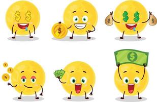 giallo Luna cartone animato personaggio con carino emoticon portare i soldi vettore