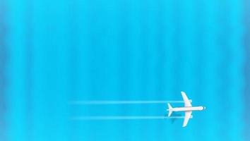 volo in aereo di linea sopra il mare blu alla massima velocità. aereo con tracce di turbine e ombra. banner orizzontale per il design con copyspace vettore