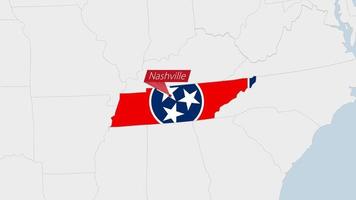 noi stato Tennessee carta geografica evidenziato nel Tennessee bandiera colori e perno di nazione capitale Nashville. vettore