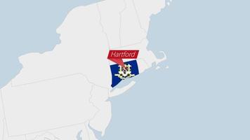 noi stato Connecticut carta geografica evidenziato nel Connecticut bandiera colori e perno di nazione capitale hartford. vettore