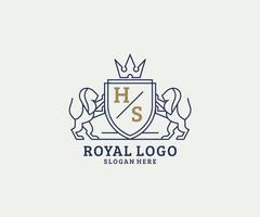 iniziale hs lettera Leone reale lusso logo modello nel vettore arte per ristorante, regalità, boutique, bar, Hotel, araldico, gioielleria, moda e altro vettore illustrazione.
