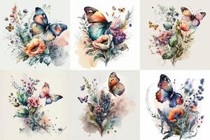 farfalla acquerello impostare, floreale illustrazione, floreale fiore, floreale fascio vettore