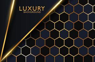 sfondo elegante di lusso con forma sovrapposta e forma esagonale in oro nero. layout di presentazione aziendale vettore