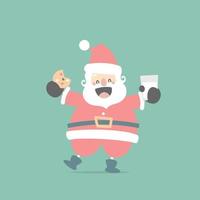 allegro Natale e contento nuovo anno con carino Santa Claus e biscotti nel il inverno stagione verde sfondo, piatto vettore illustrazione cartone animato personaggio costume design
