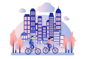 bicicletta noleggio. sfondo il città con grattacieli. piatto cartone animato stile. vettore illustrazione