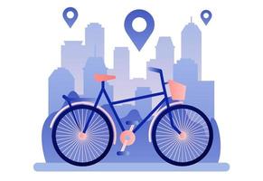 bicicletta noleggio. sfondo il città con grattacieli. piatto cartone animato stile. vettore illustrazione