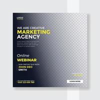 webinar live di marketing digitale e modello di post sui social media aziendali vettore