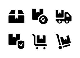 semplice set di icone solide vettoriali relative alla logistica. contiene icone come consegna, camion, pacco sicuro, carrello e altro ancora.