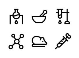 semplice set di icone di linea del vettore relative al laboratorio. contiene icone come chimica del riscaldamento, mortaio pestello, molecola, topo e altro ancora.