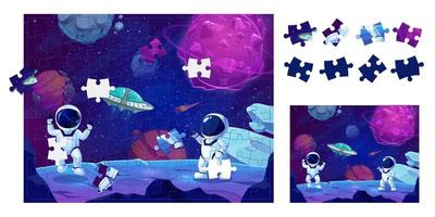 cartone animato astronauti su spazio pianeta sega puzzle vettore