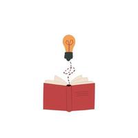 Aperto rosso libro con un' lampada idea vettore