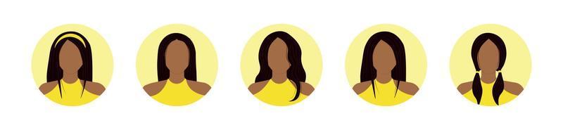 africano americano ragazza icone impostato con diverso acconciature vettore