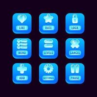 insieme di raccolta di pulsanti quadrati di ghiaccio con icone di gelatina per l'illustrazione di vettore degli elementi delle risorse dell'interfaccia utente del gioco